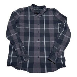 Oakley Cotton Blend Black White Gray Button Up Long‎ Sleeve Shirt Adult Large